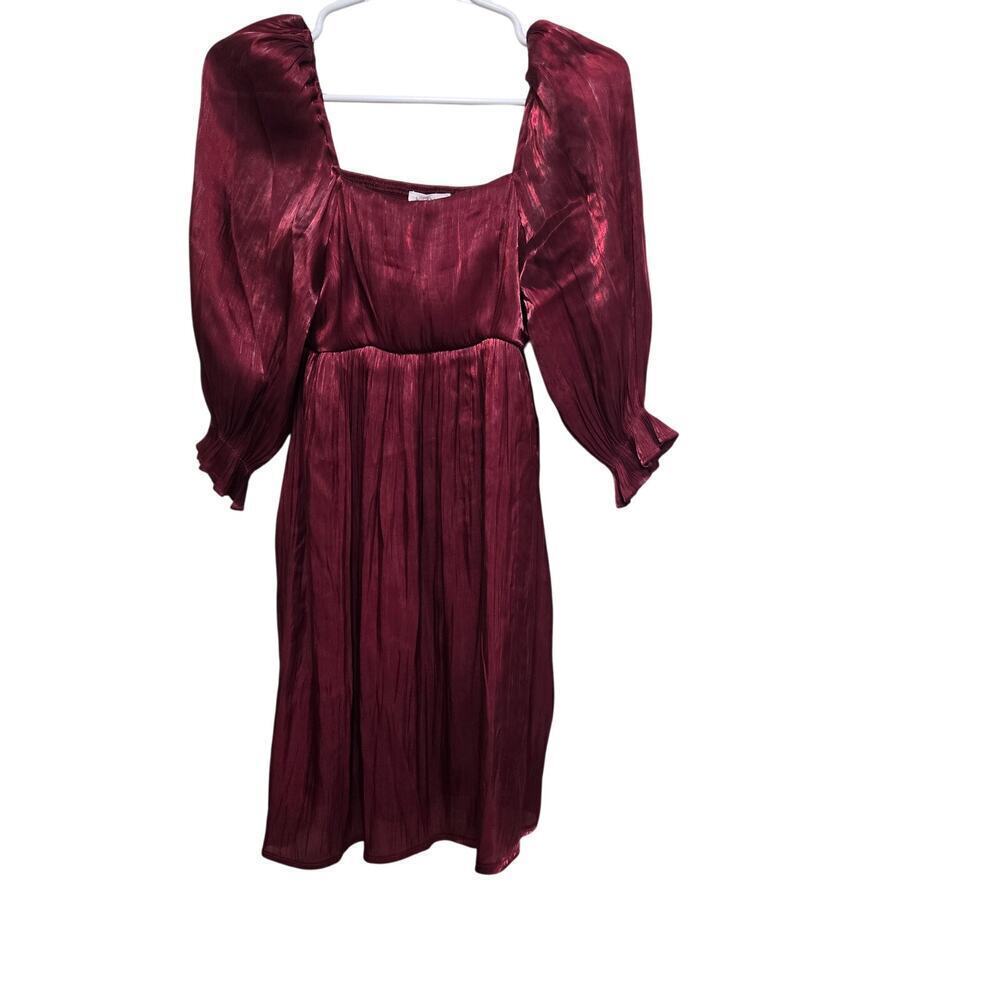 Blu Pepper Burgundy Satin Puff Sleeve Mini Dress Small